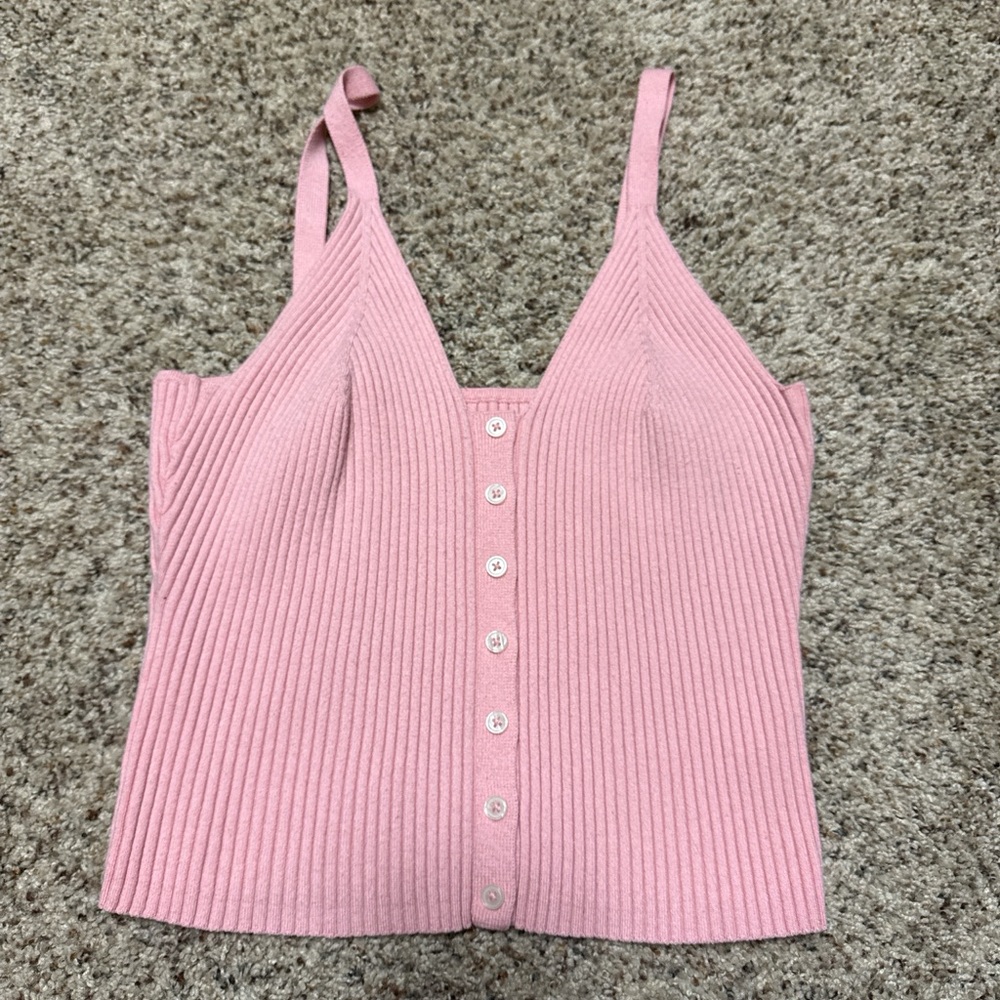 Aerie Pink Ribbed Camisole with Buttons